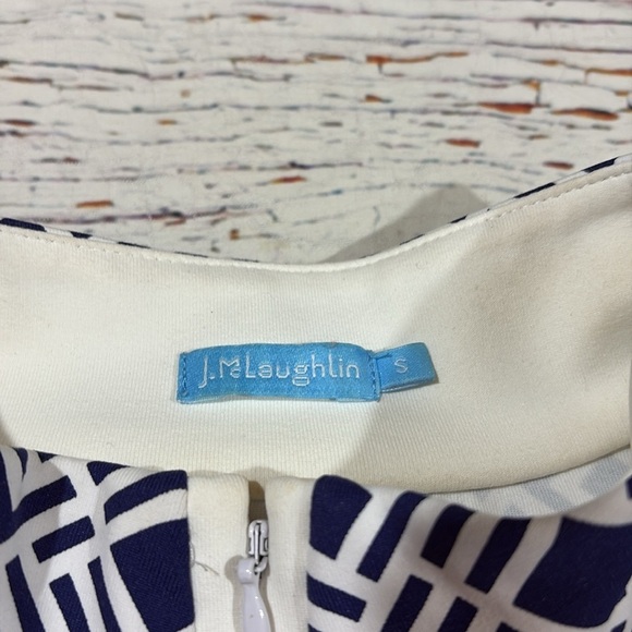 J. McLaughlin Bedford Blue Geometric Zip Neck Shift Dress - Picture 3 of 9